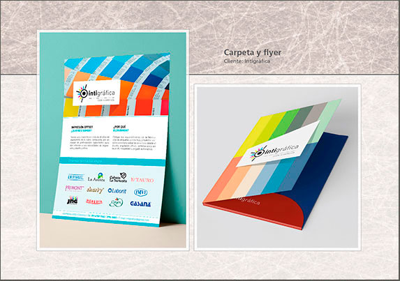 Carpeta y flyer de presentación del taller de impresión, con la identidad gráfica basada en la cartilla de colores Pantone.